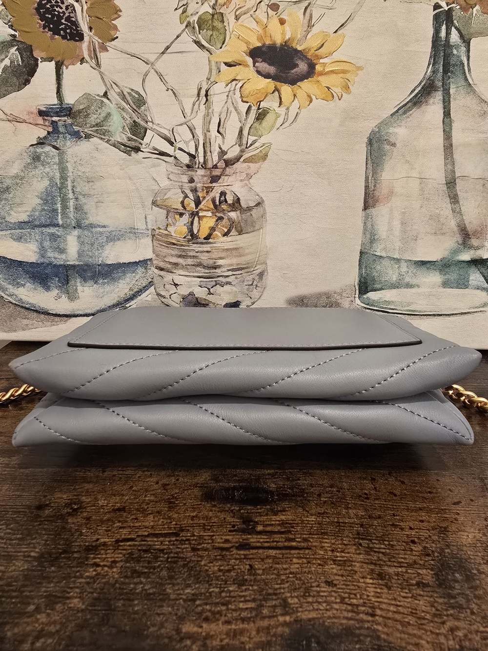 Tory Burch Quilted Chevron Leather Shoulder Bag - Light Gray Blue - Picture 3 of 13